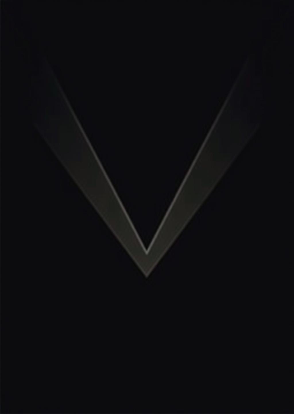 Abstract geometric composition — two equal triangular forms meeting at a single point, dark void background with subtle gold accent lines